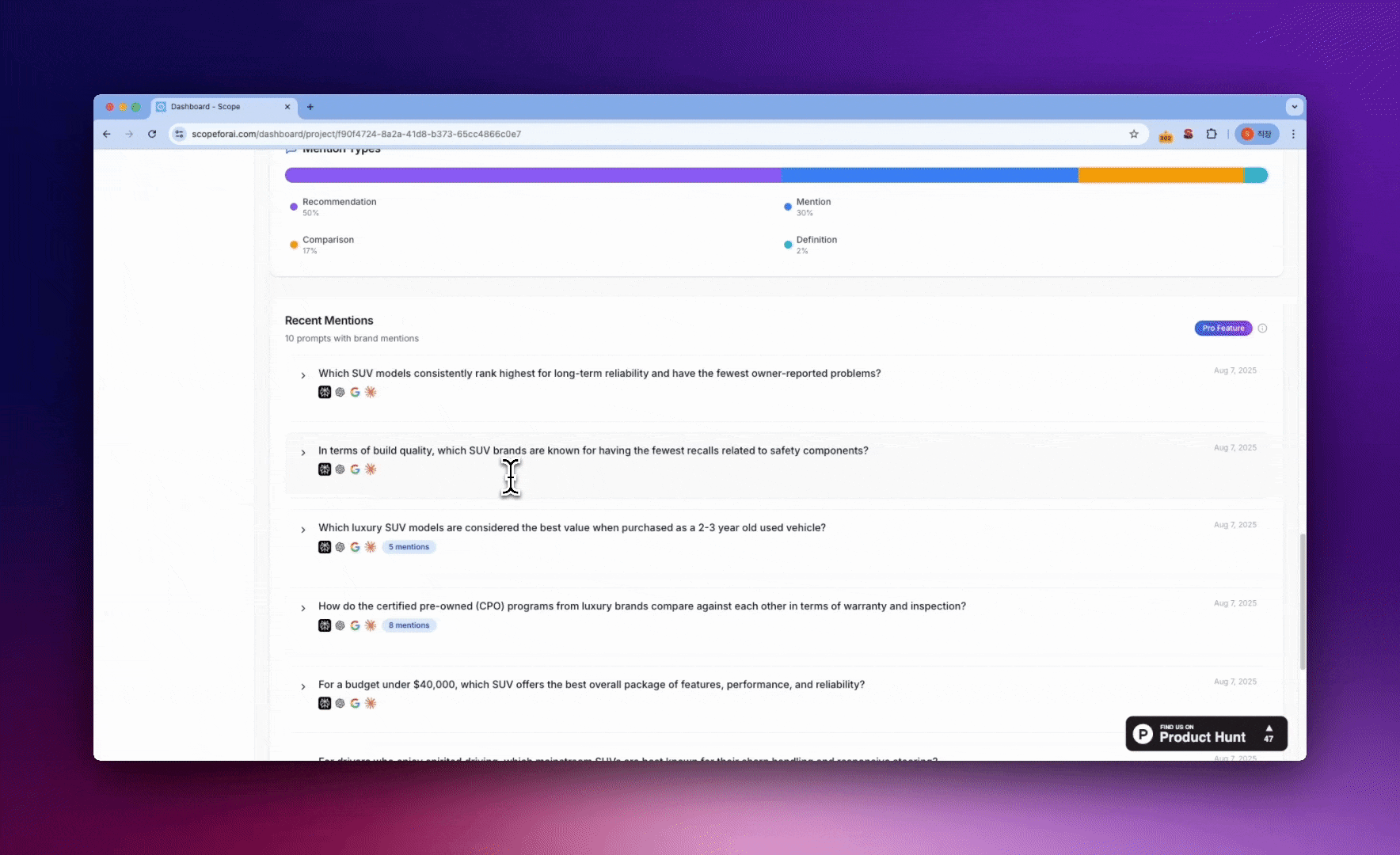 SCOPE 결과: 질문과 상세 답변(Prompt & Mentions)